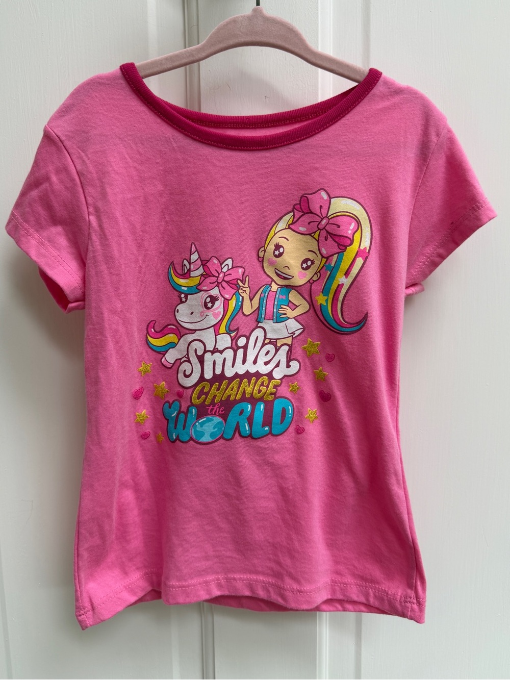 Nickelodeon 4T Pink Girls Short Sleeve Shirt Top Blouse'Smiles Change the World'